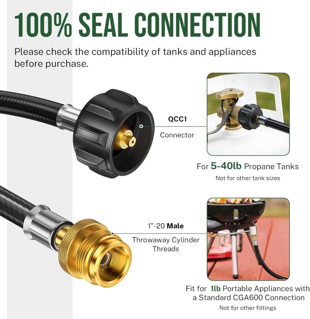 4FT Propane Hose Adapter 1lb to 20lb, Propane Tank Hose with QCC1/Type1 for 5-40lb Propane Tanks, Propane Adapter Hose with CGA600 Connection for Weber Q Grill/Coleman Stove/Buddy Heater 4FT Propane Hose Adapter 1lb to 20lb, Propane Tank Hose with QCC1/Type1 for 5-40lb Propane Tanks, Propane Adapter Hose with CGA600 Connection for Weber Q Grill/Coleman Stove/Buddy Heater