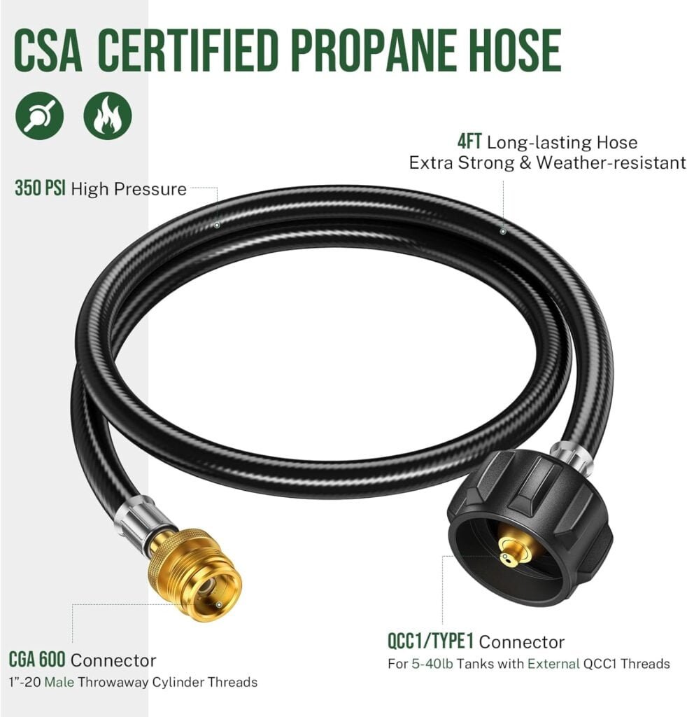 4FT Propane Hose Adapter 1lb to 20lb, Propane Tank Hose with QCC1/Type1 for 5-40lb Propane Tanks, Propane Adapter Hose with CGA600 Connection for Weber Q Grill/Coleman Stove/Buddy Heater 4FT Propane Hose Adapter 1lb to 20lb, Propane Tank Hose with QCC1/Type1 for 5-40lb Propane Tanks, Propane Adapter Hose with CGA600 Connection for Weber Q Grill/Coleman Stove/Buddy Heater
