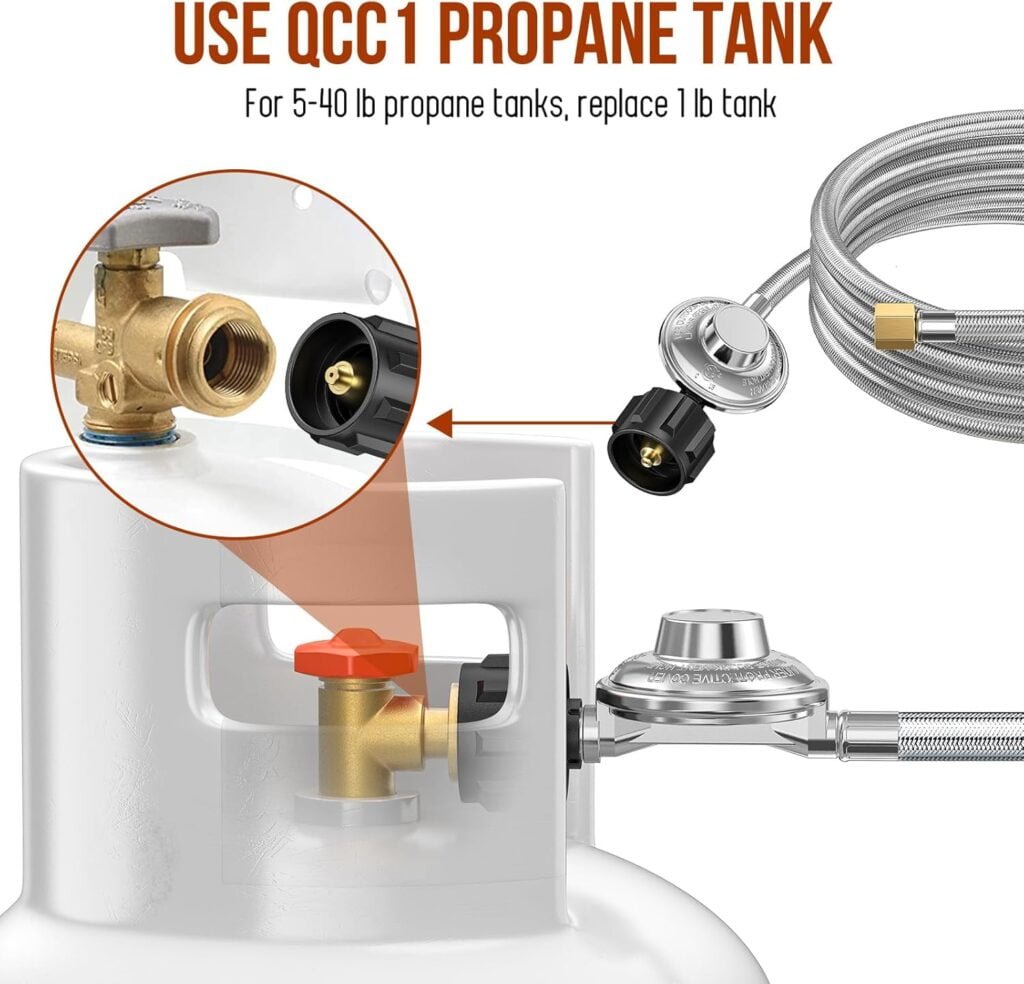 5ft Gas Grill Propane Adapter Hose with Regulator to 5-40lb Propane Tanks, QCC1 to 3/8 Female Flare Nut  Adapter for Blackstone Griddle 17/22,Heater,Weber Grill Conversion Kit Replacement