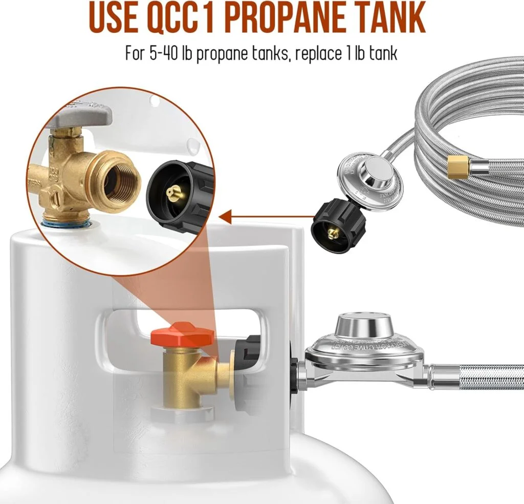 5ft Gas Grill Propane Adapter Hose with Regulator to 5-40lb Propane Tanks, QCC1 to 3/8 Female Flare Nut  Adapter for Blackstone Griddle 17/22,Heater,Weber Grill Conversion Kit Replacement
