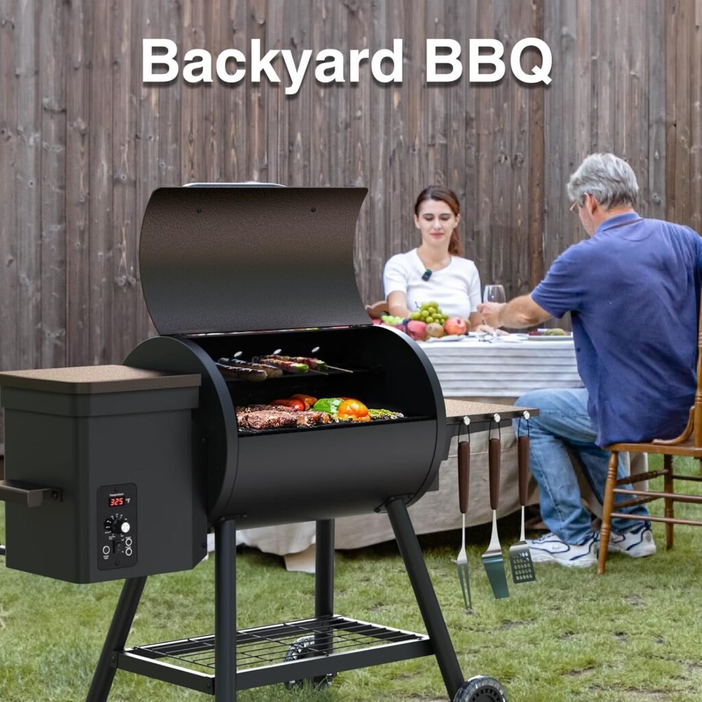 KingChii 456 SQ.IN Pellet Grill Smoker with Side Shelf, BBQ Grill with PID Temperature Control for Outdoor Cooking, BBQ Camping and Patio, Brown(Cover Including) KingChii 456 SQ.IN Pellet Grill Smoker with Side Shelf, BBQ Grill with PID Temperature Control for Outdoor Cooking, BBQ Camping and Patio, Brown(Cover Including)