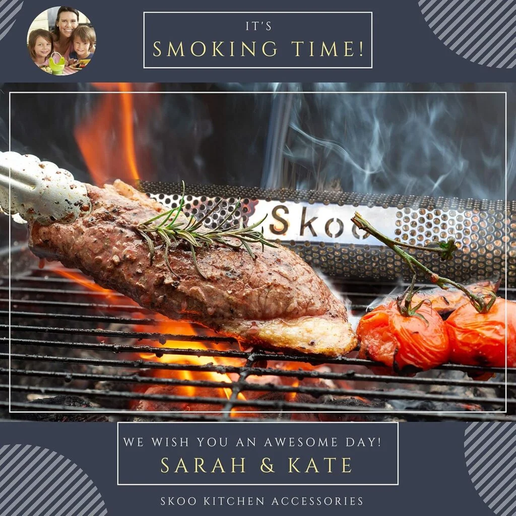 Skoo Pellet Smoker - BBQ Hexagonal Smoking Tube + Brush + Hook + Free EBook + Digital User Guide - 5 Hours of Billowing Smoke - For Electric, Gas, Charcoal Grills or Smokers