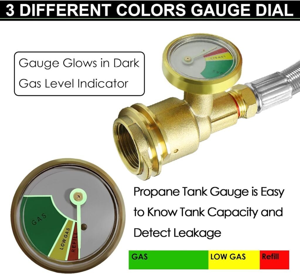 Upgraded 12 FT Propane Tank Extension Hose Braided with Gauge,Include Tank Adapter Converts POL 100 lb LP Tank to QCC1 for Gas Grill, Stove and More Propane Appliances