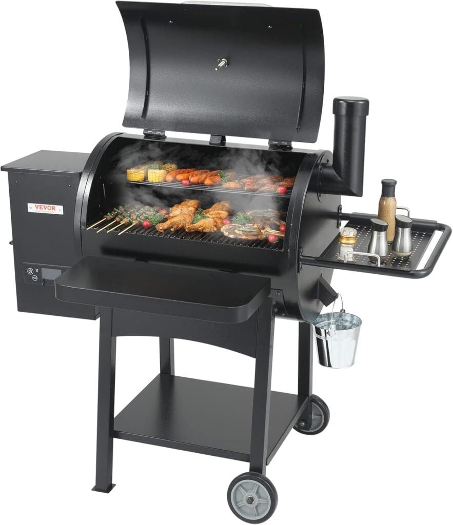 VEVOR Smoker Pellet Grill,Portable Wood Pellet Grill with Cart for Outdoor Cooking, Barbecue Camping,Picnic,Patio and Backyard,580 sq,Black