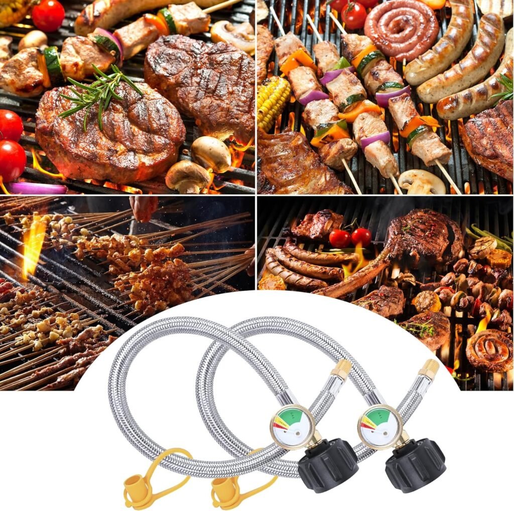 15 in RV Propane Hoses with Gauge, Stainless Steel Braided Camper Tank Hose,Propane Pigtail Hose Line for Camper Standard Dual Stage Regulator,1/4-Inch Male,40Lb 250PSI,NPT x QCC1 Fittings. 15 in RV Propane Hoses with Gauge, Stainless Steel Braided Camper Tank Hose,Propane Pigtail Hose Line for Camper Standard Dual Stage Regulator,1/4-Inch Male,40Lb 250PSI,NPT x QCC1 Fittings.