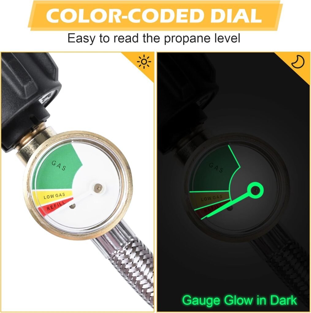 15 in RV Propane Hoses with Gauge, Stainless Steel Braided Camper Tank Hose,Propane Pigtail Hose Line for Camper Standard Dual Stage Regulator,1/4-Inch Male,40Lb 250PSI,NPT x QCC1 Fittings. 15 in RV Propane Hoses with Gauge, Stainless Steel Braided Camper Tank Hose,Propane Pigtail Hose Line for Camper Standard Dual Stage Regulator,1/4-Inch Male,40Lb 250PSI,NPT x QCC1 Fittings.