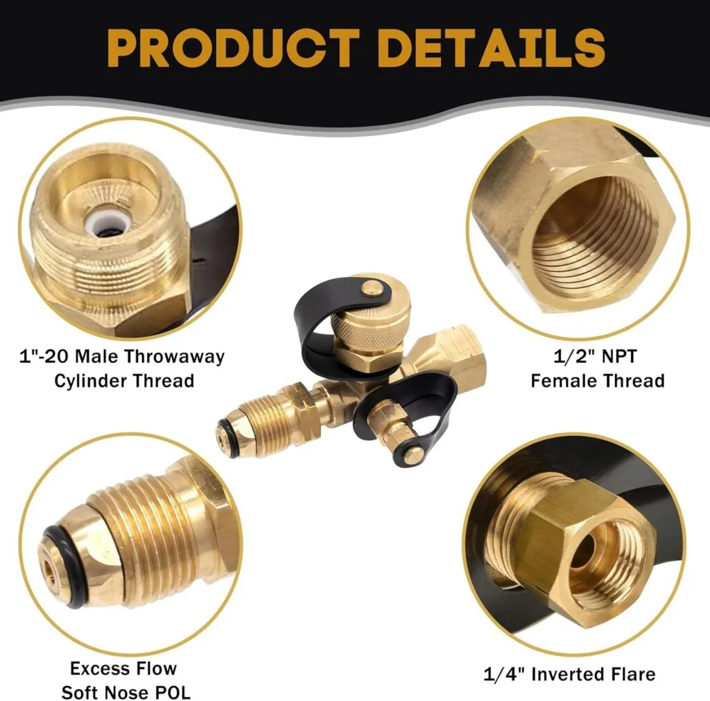4 Port Propane Brass Tee Adapter Kit Propane Tank Tee Connector RV External Propane Tank Adapter Propane Distribution Tree for RV Propane Tank Accessories, Propane Tank Regulator with POL Connector