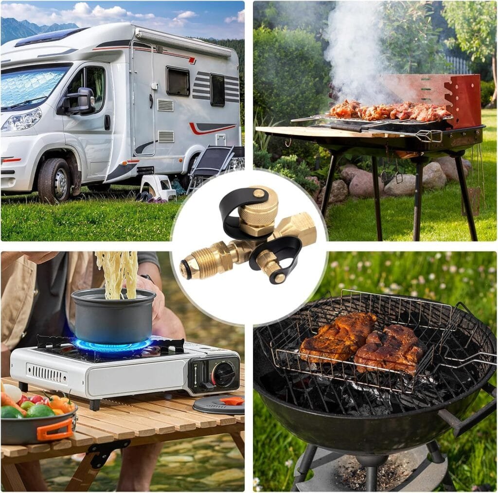 4 Port Propane Brass Tee Adapter Kit Propane Tank Tee Connector RV External Propane Tank Adapter Propane Distribution Tree for RV Propane Tank Accessories, Propane Tank Regulator with POL Connector 4 Port Propane Brass Tee Adapter Kit Propane Tank Tee Connector RV External Propane Tank Adapter Propane Distribution Tree for RV Propane Tank Accessories, Propane Tank Regulator with POL Connector