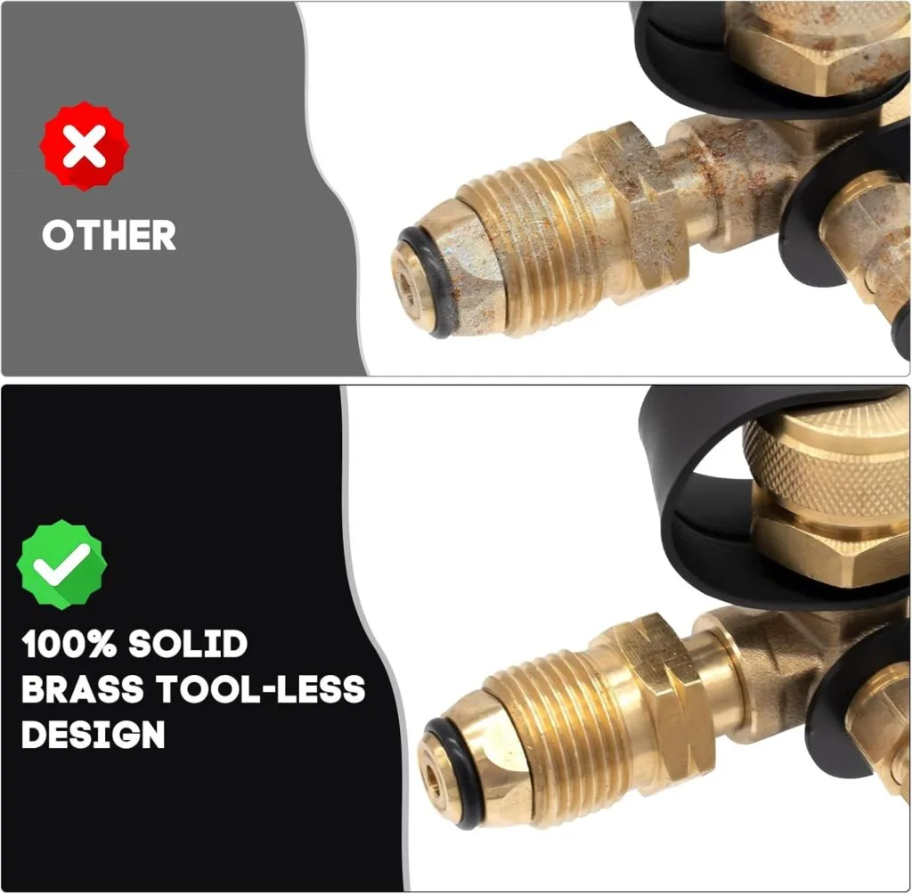 4 Port Propane Brass Tee Adapter Kit Propane Tank Tee Connector RV External Propane Tank Adapter Propane Distribution Tree for RV Propane Tank Accessories, Propane Tank Regulator with POL Connector