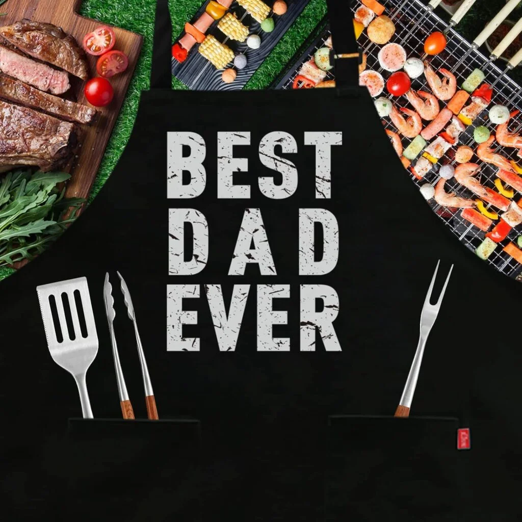 BBQ Funny Apron for Men, Chef Bib Apron with 2 Pockets, Adjustable Neck Strap and 40 Long Ties - Best for Kitchen Cooking, Grilling, Baking, Gardening - Black BBQ Funny Apron for Men, Chef Bib Apron with 2 Pockets, Adjustable Neck Strap and 40 Long Ties - Best for Kitchen Cooking, Grilling, Baking, Gardening - Black