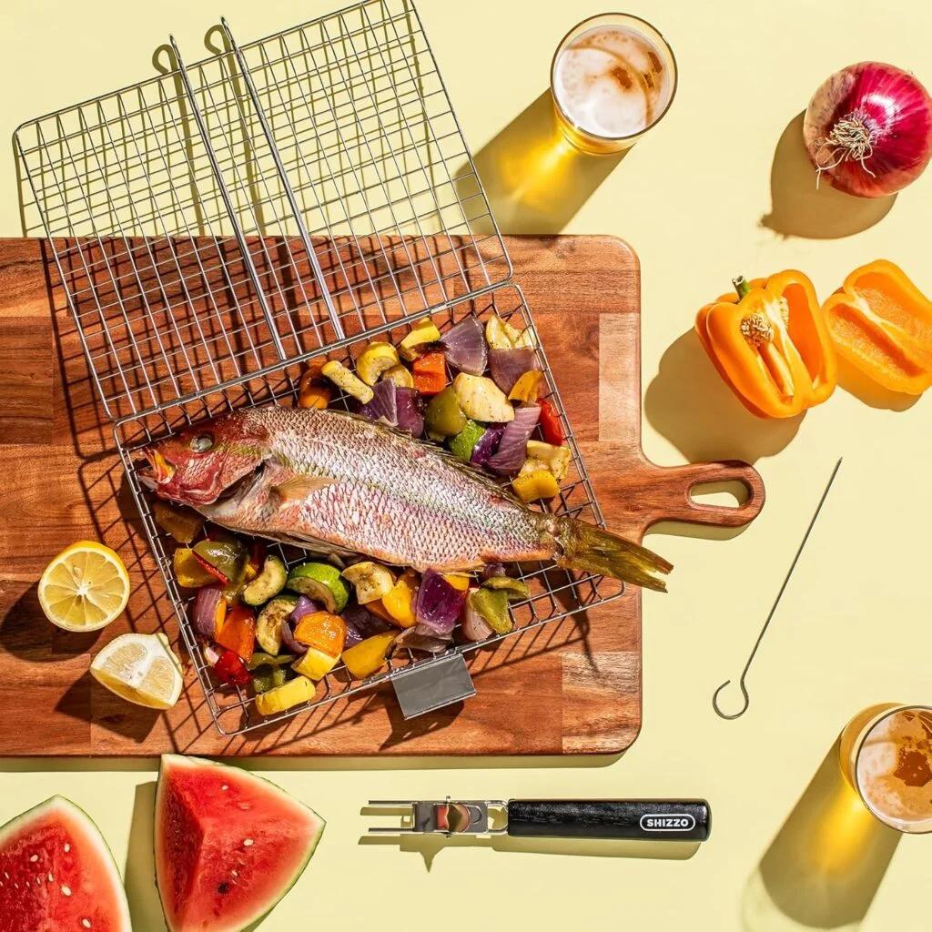 Grill Basket, Barbecue BBQ Grilling Basket , Stainless Steel Large Folding Grilling baskets With Handle, Portable Outdoor Camping BBQ Rack for Fish, Shrimp, Vegetables, Barbeque Griller Cooking Accessories Grill Basket, Barbecue BBQ Grilling Basket , Stainless Steel Large Folding Grilling baskets With Handle, Portable Outdoor Camping BBQ Rack for Fish, Shrimp, Vegetables, Barbeque Griller Cooking Accessories