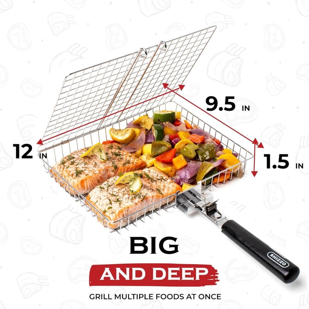Grill Basket, Barbecue BBQ Grilling Basket , Stainless Steel Large Folding Grilling baskets With Handle, Portable Outdoor Camping BBQ Rack for Fish, Shrimp, Vegetables, Barbeque Griller Cooking Accessories