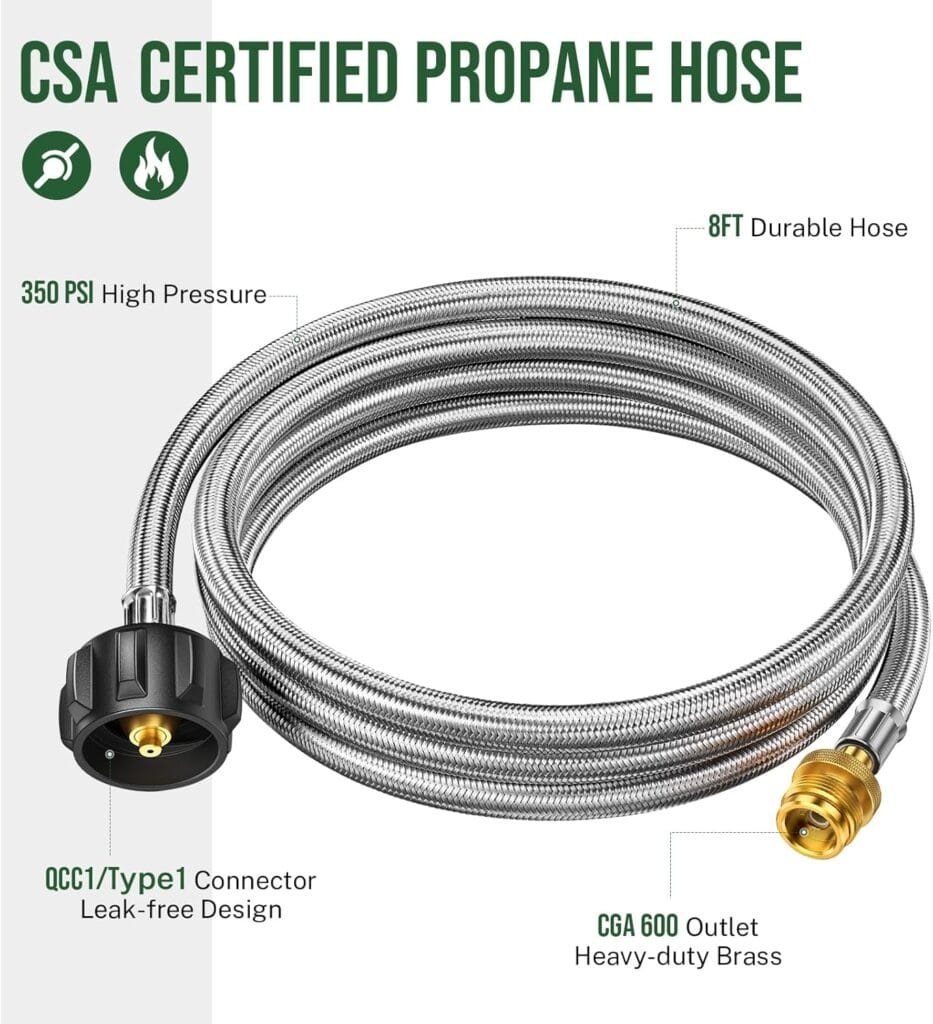 5FT Propane Hose Adapter 1lb to 20lb, Propane Adapter Hose, Propane Tank Hose Fit for Weber Q Grill/Black Stone Griddle/Coleman Camping Stove/Buddy Heater