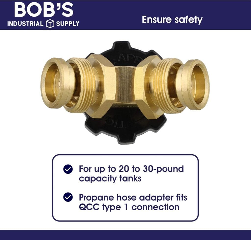 BISupply 1-Inch 2 Male POL to QCC1 Propane Y Splitter Converter Propane Tank Adapter Fitting for BBQ Grill or Camp Stove BISupply 1-Inch 2 Male POL to QCC1 Propane Y Splitter Converter Propane Tank Adapter Fitting for BBQ Grill or Camp Stove