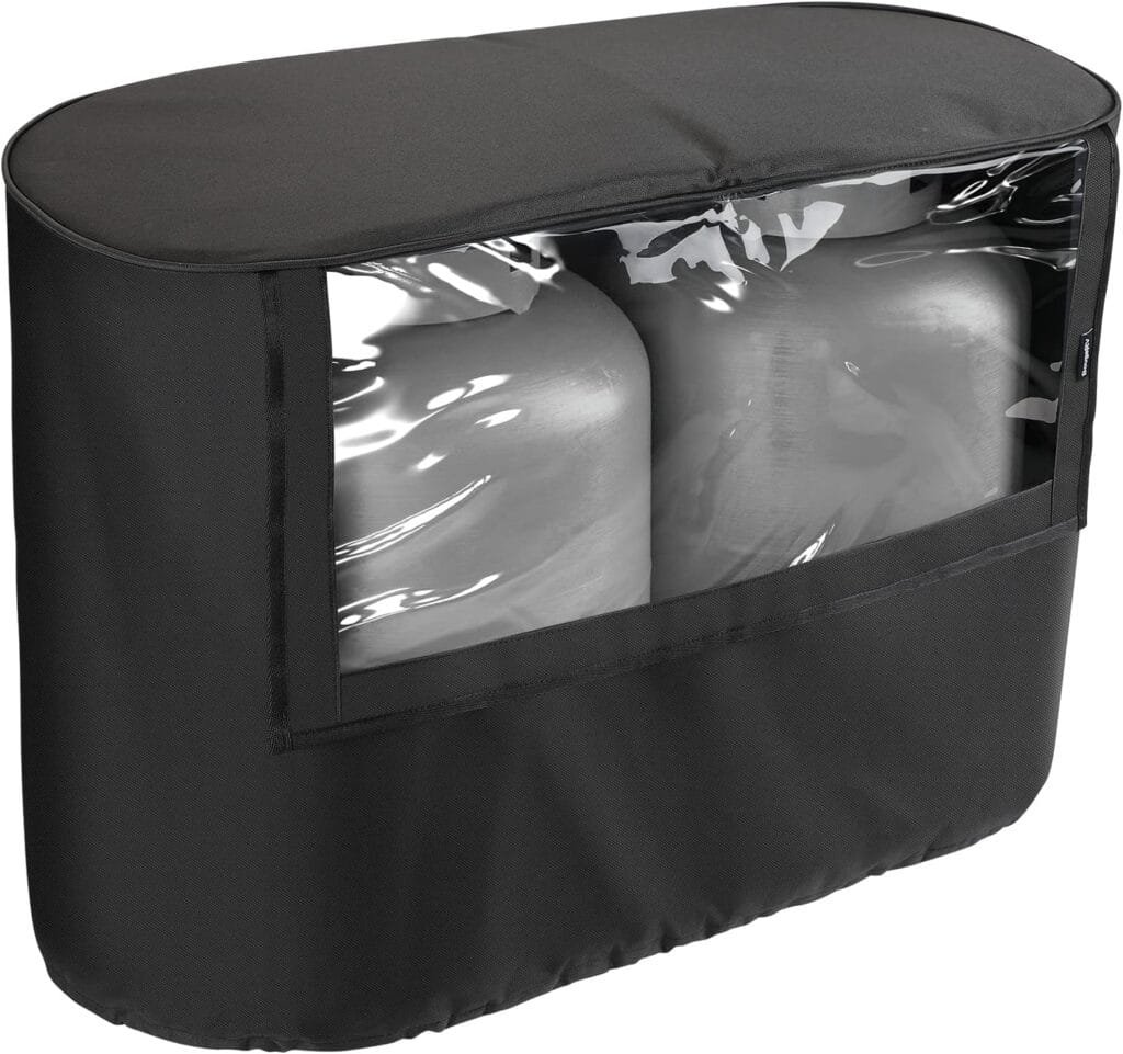 BougeRV RV Trailer Propane Tank Cover, Visible for Valve, Fit for Dual 20lb Tanks, Waterproof 600D Oxford Replacement Covers for RV/Trailer/Camper, RV Parts RV Accessories (Black) BougeRV RV Trailer Propane Tank Cover, Visible for Valve, Fit for Dual 20lb Tanks, Waterproof 600D Oxford Replacement Covers for RV/Trailer/Camper, RV Parts RV Accessories (Black)