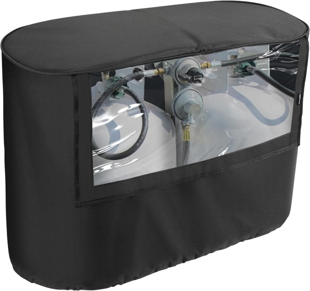 BougeRV RV Trailer Propane Tank Cover, Visible for Valve, Fit for Dual 20lb Tanks, Waterproof 600D Oxford Replacement Covers for RV/Trailer/Camper, RV Parts RV Accessories (Black) BougeRV RV Trailer Propane Tank Cover, Visible for Valve, Fit for Dual 20lb Tanks, Waterproof 600D Oxford Replacement Covers for RV/Trailer/Camper, RV Parts RV Accessories (Black)