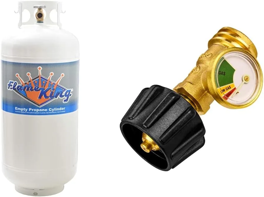 Flame King 40 LB Steel Propane Tank Cylinder with Overflow Protection Device Valve and Propane Tank Gauge Level Indicator Flame King 40 LB Steel Propane Tank Cylinder with Overflow Protection Device Valve and Propane Tank Gauge Level Indicator