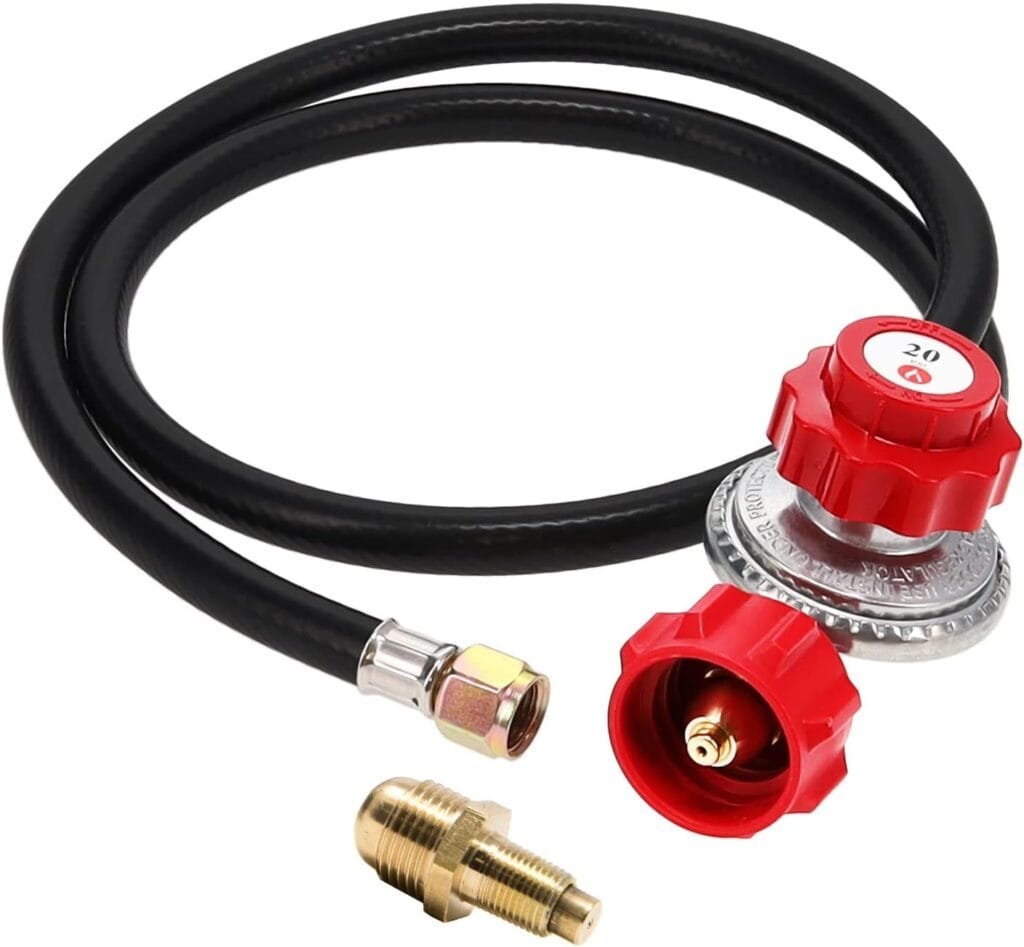 GASONE Propane Regulator - With Propane Brass Orifice 4 ft High Pressure Propane 0-20 PSI Adjustable Propane Regulator with hose QCC-1 type - Works With any U.S. Propane Tanks Red