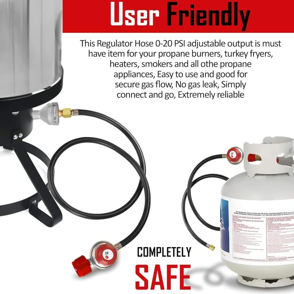 GASONE Propane Regulator - With Propane Brass Orifice 4 ft High Pressure Propane 0-20 PSI Adjustable Propane Regulator with hose QCC-1 type - Works With any U.S. Propane Tanks Red