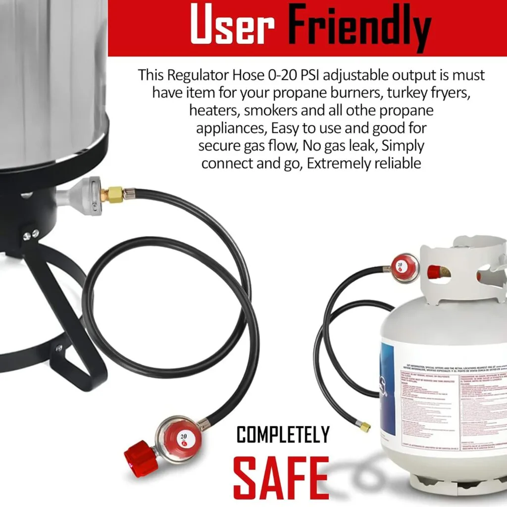 GASONE Propane Regulator - With Propane Brass Orifice 4 ft High Pressure Propane 0-20 PSI Adjustable Propane Regulator with hose QCC-1 type - Works With any U.S. Propane Tanks Red
