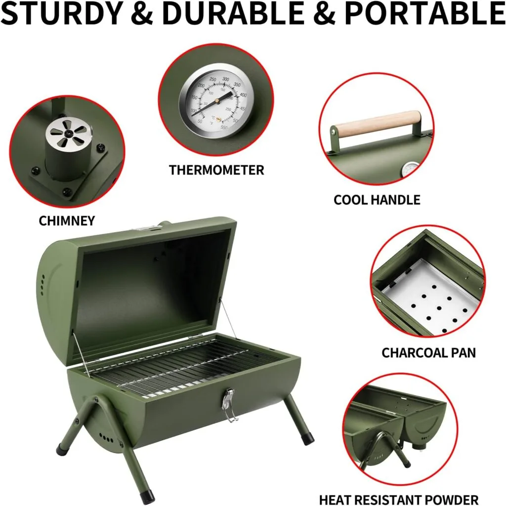 Portable Charcoal Grill, Tabletop Outdoor Barbecue Smoker, Small BBQ Grill for Outdoor Cooking Backyard Camping Picnics Beach by DNKMOR BLACK Portable Charcoal Grill, Tabletop Outdoor Barbecue Smoker, Small BBQ Grill for Outdoor Cooking Backyard Camping Picnics Beach by DNKMOR BLACK
