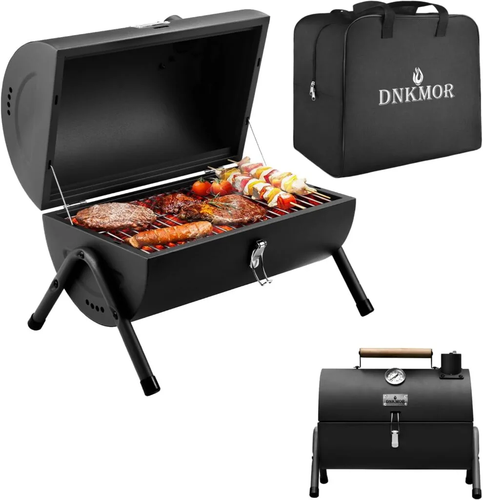 Portable Charcoal Grill, Tabletop Outdoor Barbecue Smoker, Small BBQ Grill for Outdoor Cooking Backyard Camping Picnics Beach by DNKMOR BLACK Portable Charcoal Grill, Tabletop Outdoor Barbecue Smoker, Small BBQ Grill for Outdoor Cooking Backyard Camping Picnics Beach by DNKMOR BLACK