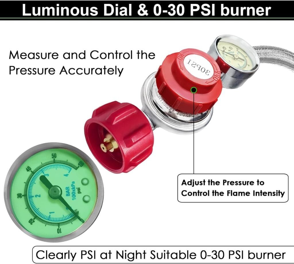 12 FT Propane Hose with Regulator for Propane Tank, 0-30PSI Adjustable High Pressure Propane Regulator with Gauge