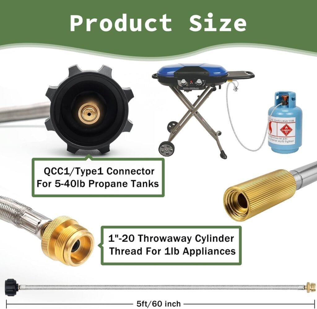 12FT POL Propane Hose Adapter 1 LB to 20 LB Converter, Propane Tank Adapter Converter for Mr. Buddy Heater, Coleman Camp Stove Weber Q RV Camper Tabletop and More 1LB Portable Appliances Accessories