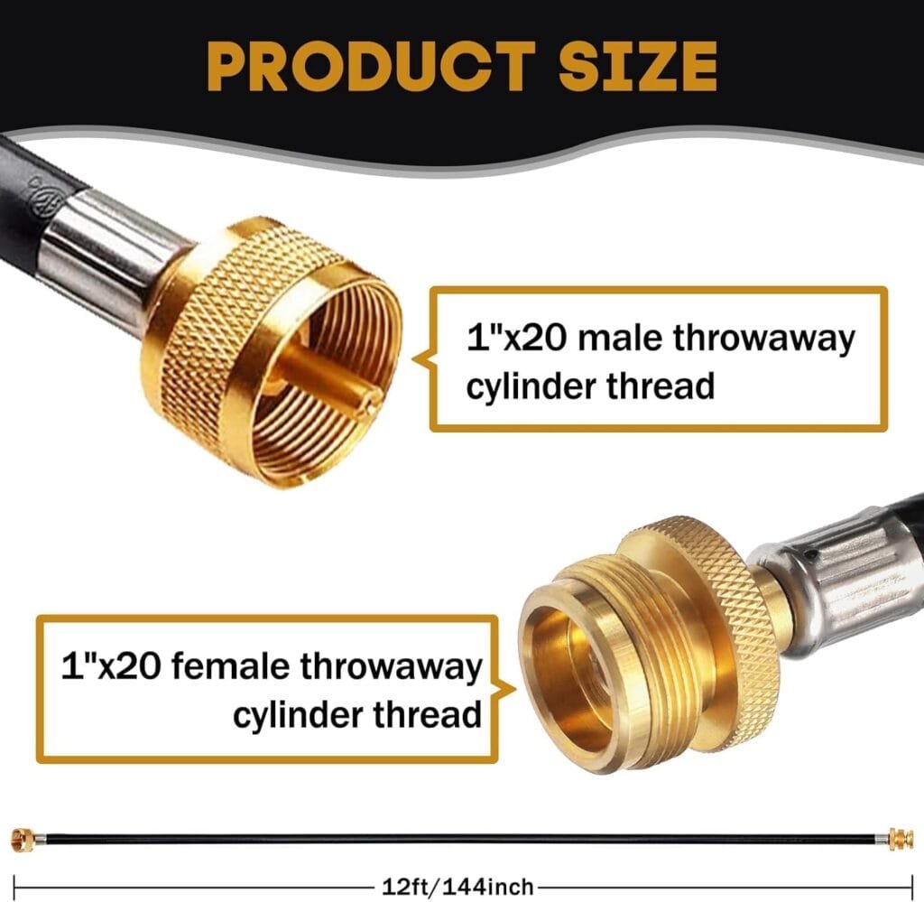 12FT POL Propane Hose Adapter 1 LB to 20 LB Converter, Propane Tank Adapter Converter for Mr. Buddy Heater, Coleman Camp Stove Weber Q RV Camper Tabletop and More 1LB Portable Appliances Accessories
