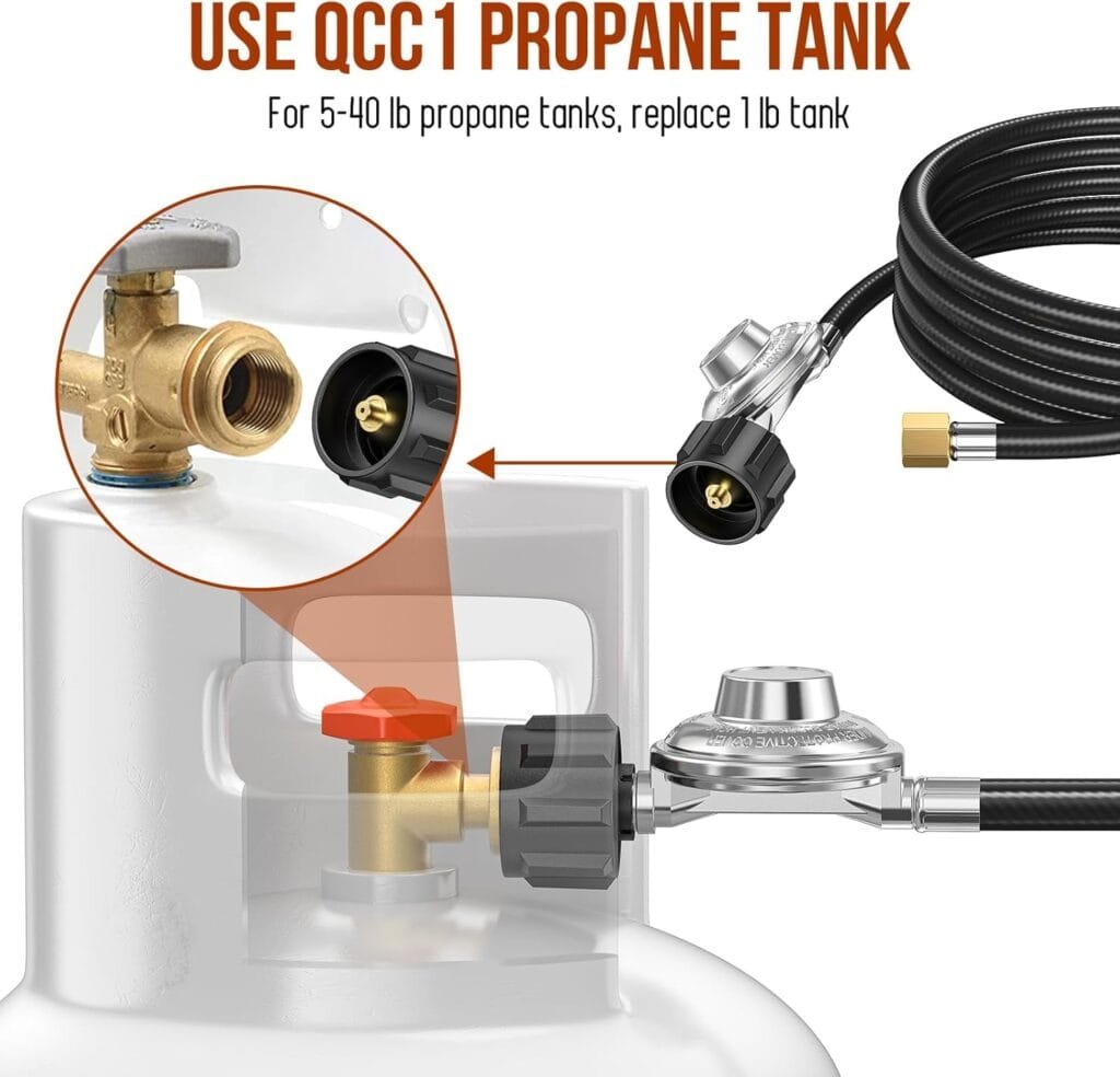 5ft Propane Hose with Regulator for Propane Fire Pit, Patio Heater, Gas Grill,Stove, 3/8 Inch Female Flare,with Elbow Adapter for Blackstone Griddle 17/22/28/36, Regulator for 5-40 lb Tank 5ft Propane Hose with Regulator for Propane Fire Pit, Patio Heater, Gas Grill,Stove, 3/8 Inch Female Flare,with Elbow Adapter for Blackstone Griddle 17/22/28/36, Regulator for 5-40 lb Tank
