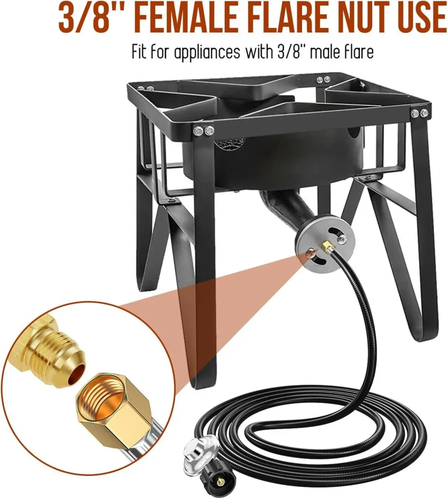 5ft Propane Hose with Regulator for Propane Fire Pit, Patio Heater, Gas Grill,Stove, 3/8 Inch Female Flare,with Elbow Adapter for Blackstone Griddle 17/22/28/36, Regulator for 5-40 lb Tank