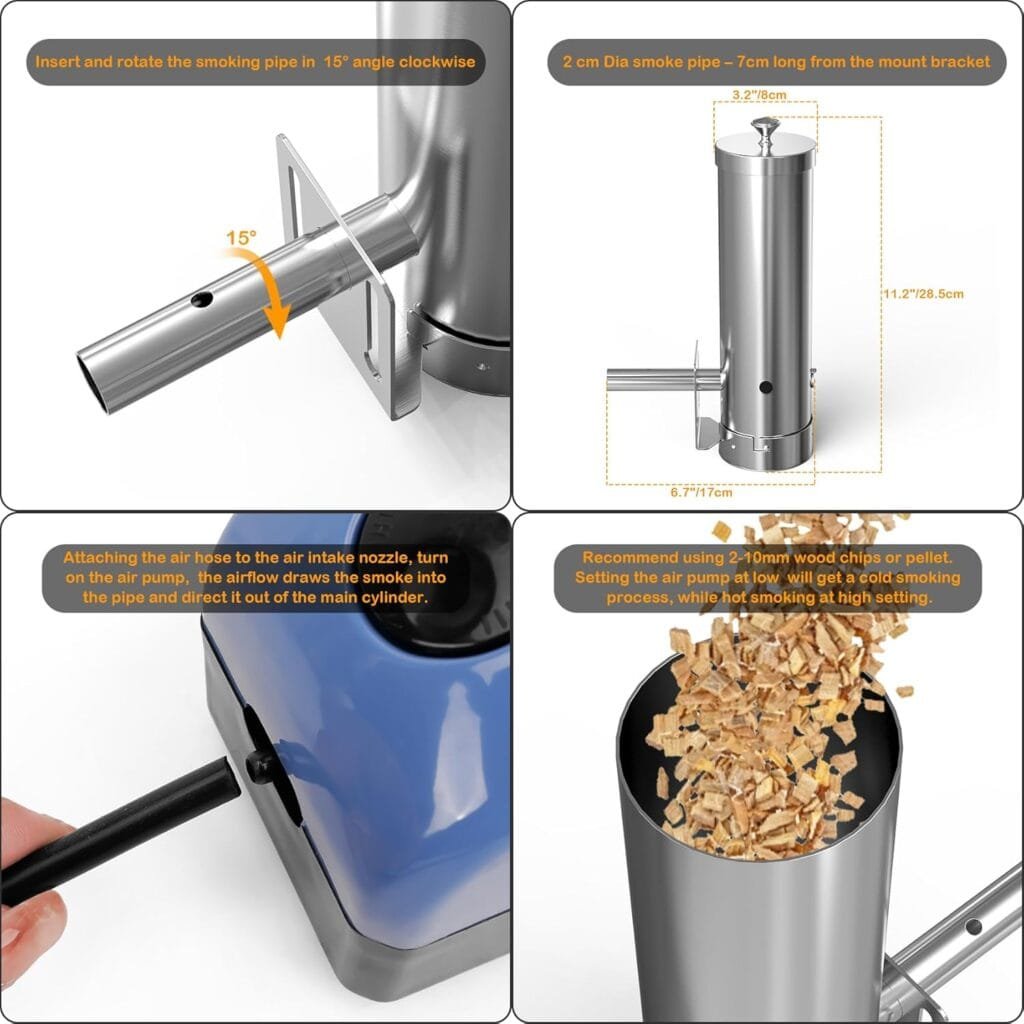 Cold Smoke Generator with Lid  Air Pump, Portable Electric BBQ Smoker, Wood Pellets Outdoor Smoker, Grill Accessory Barbecue Tools for Meat Vegetable, Hot  Cold Smoking, Stainless Steel