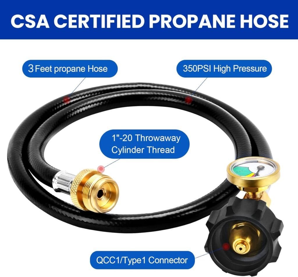 GasSaf 3FT Propane Hose, Propane Adapter Hose 1lb to 20lb Connection, Propane Tank Adapter and Gauge Fit for Weber Q Grills, Coleman Stoves, Blackstone Grills, Buddy Heaters More GasSaf 3FT Propane Hose, Propane Adapter Hose 1lb to 20lb Connection, Propane Tank Adapter and Gauge Fit for Weber Q Grills, Coleman Stoves, Blackstone Grills, Buddy Heaters More
