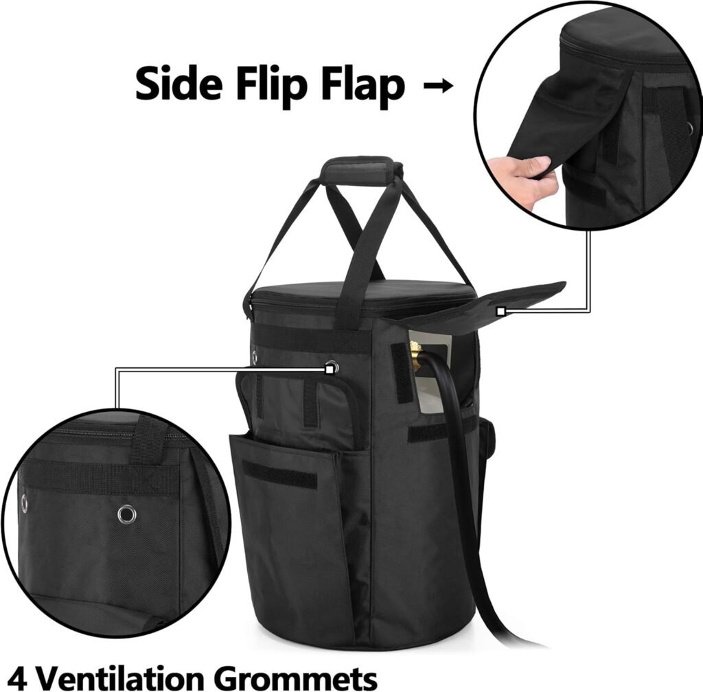 SAMDEW Propane Tank Cover, 20 lb Propane Gas Tank Bag with Side Flip Flap and Stable Tabletop Feature, 2 Storage Pockets, Ventilated with 4 Holes, Water Wear Resistant, Black, Bag Only SAMDEW Propane Tank Cover, 20 lb Propane Gas Tank Bag with Side Flip Flap and Stable Tabletop Feature, 2 Storage Pockets, Ventilated with 4 Holes, Water Wear Resistant, Black, Bag Only