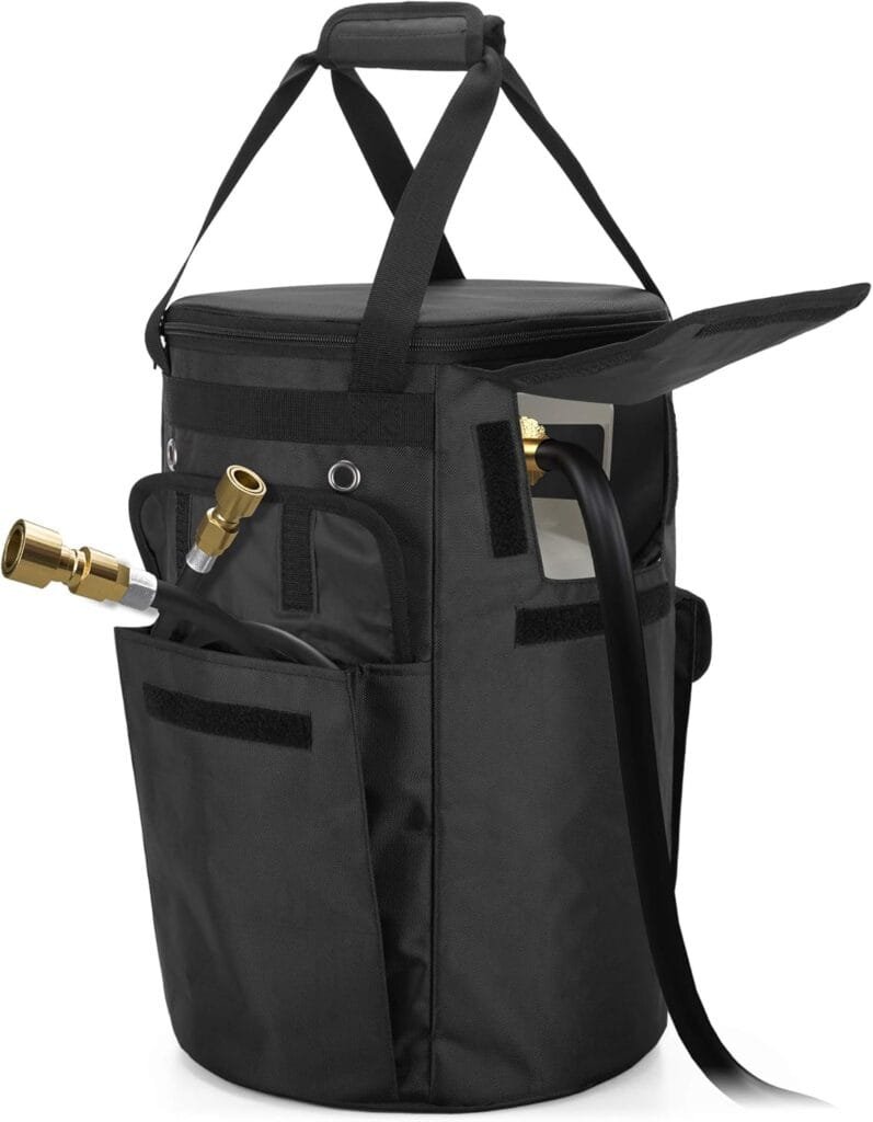 SAMDEW Propane Tank Cover, 20 lb Propane Gas Tank Bag with Side Flip Flap and Stable Tabletop Feature, 2 Storage Pockets, Ventilated with 4 Holes, Water Wear Resistant, Black, Bag Only SAMDEW Propane Tank Cover, 20 lb Propane Gas Tank Bag with Side Flip Flap and Stable Tabletop Feature, 2 Storage Pockets, Ventilated with 4 Holes, Water Wear Resistant, Black, Bag Only