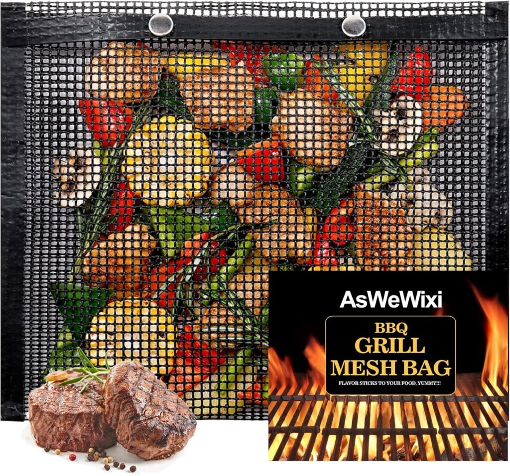 1 PCS BBQ Mesh Grill Bags for Outdoor Grill, Non-Stick Barbecue Bags Reusable for Charcoal Gas Electric Grills Smokers BBQ Veggie Grill Bags for Cooking Vegetables Grilling Bag Pouches Heat-Resistant
