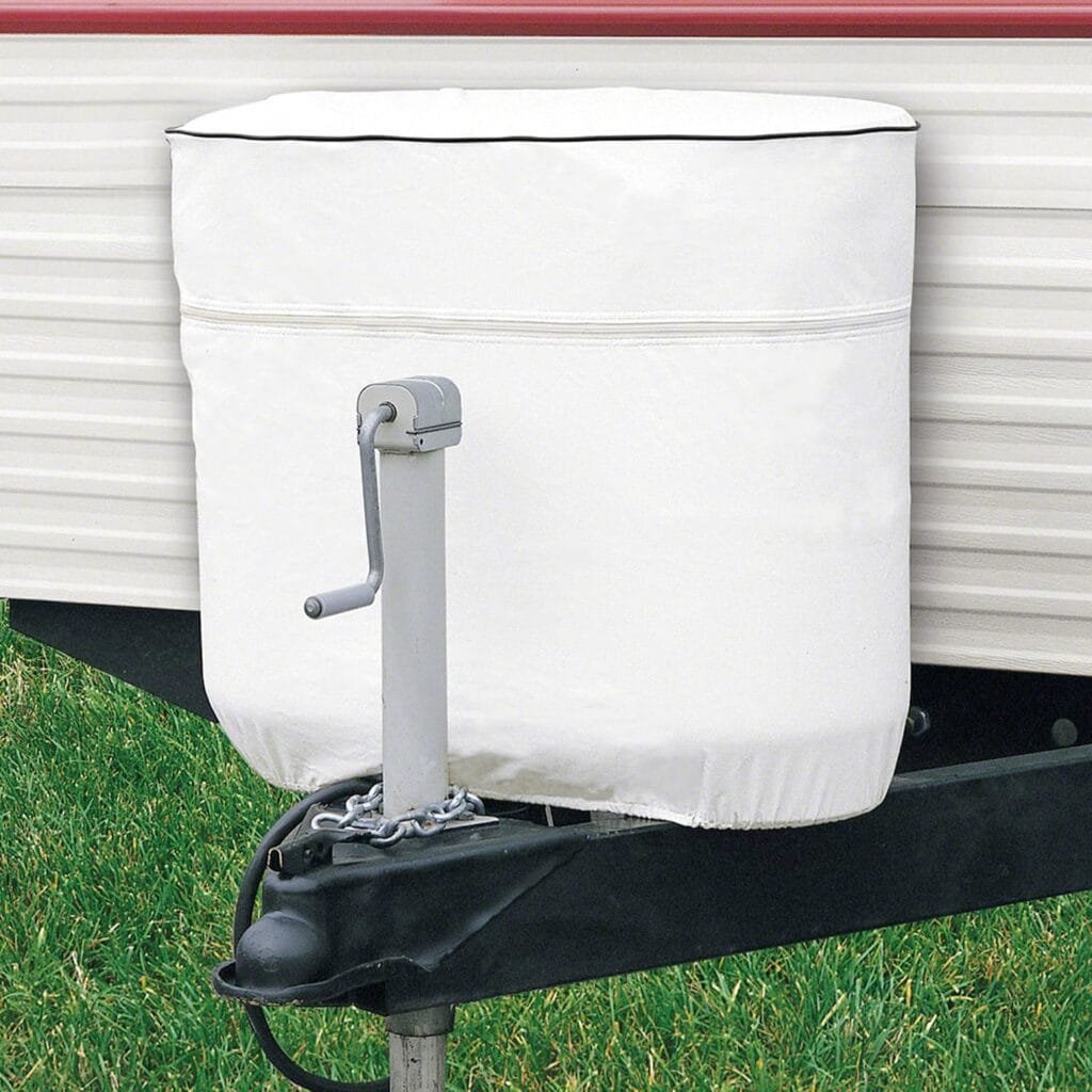 Classic Accessories Over Drive RV Tank Cover, Double 20/5 Gallon Tanks, White, Heavy-Duty Fabric, Zippered Access, Elasticized Hem Classic Accessories Over Drive RV Tank Cover, Double 20/5 Gallon Tanks, White, Heavy-Duty Fabric, Zippered Access, Elasticized Hem