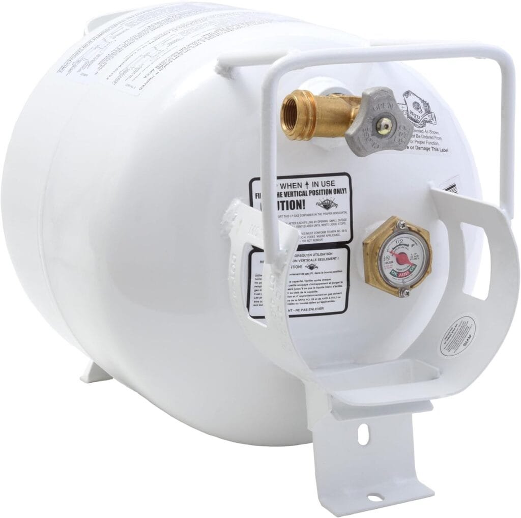 Flame King YSN201HZL 20-LB Steel Horizontal Propane Tank Cylinder for Fire Pits and Tables, Patio Heaters, Barbeques, RVs, and Truck Campers, White Flame King YSN201HZL 20-LB Steel Horizontal Propane Tank Cylinder for Fire Pits and Tables, Patio Heaters, Barbeques, RVs, and Truck Campers, White