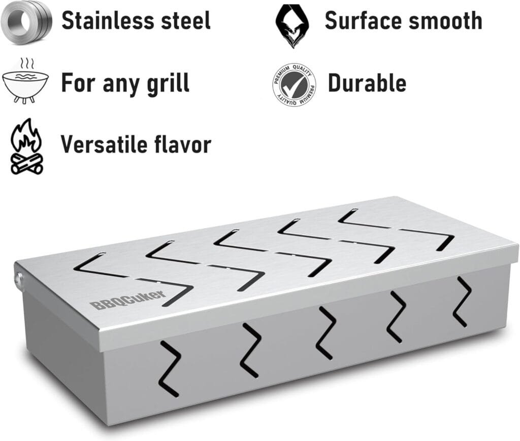 Grill Smoker Box, Stainless Steel Food Safe, Works with Wood Chips Smoked BBQ Flavor, Hinged Lid,Warp Free Grill Accessories (1, 8.8 * 4) Grill Smoker Box, Stainless Steel Food Safe, Works with Wood Chips Smoked BBQ Flavor, Hinged Lid,Warp Free Grill Accessories (1, 8.8 * 4)