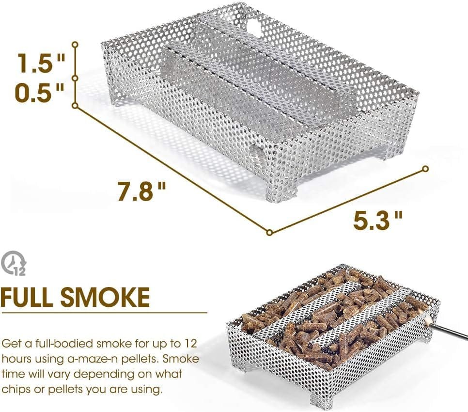 5 x 8 Pellet Smoker Tray 12 Hours of Billowing Smoke, Smoker Box for Gas Grilling,Cold Smoker Generator for BBQ,like Grill Tube BBQ Smoker Perfect for Hot Cold Meat, Cheese, Fish and Pork Smoking 5 x 8 Pellet Smoker Tray 12 Hours of Billowing Smoke, Smoker Box for Gas Grilling,Cold Smoker Generator for BBQ,like Grill Tube BBQ Smoker Perfect for Hot Cold Meat, Cheese, Fish and Pork Smoking