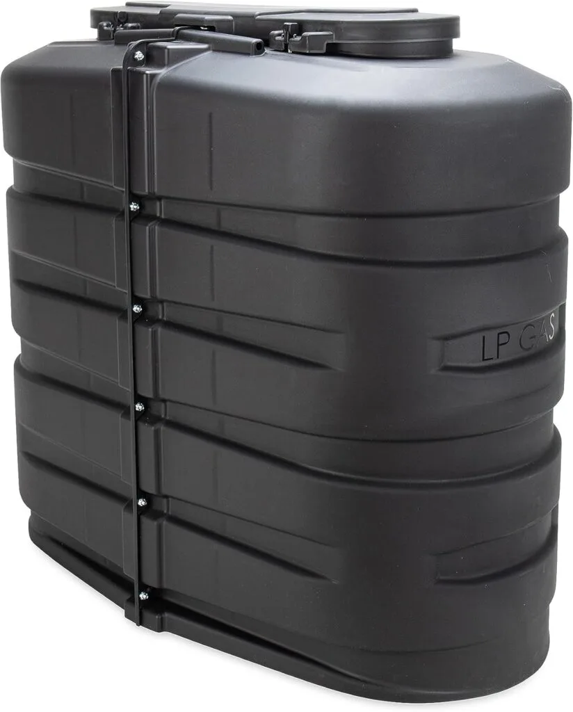Camco Camper/RV Dual Propane Tank Cover | Features Hinged Top Panel  Custom Molded Design | Fits (2) 30lb Steel Tanks | Protects Propane Tanks During Travel, Camping and More | Black (50514)