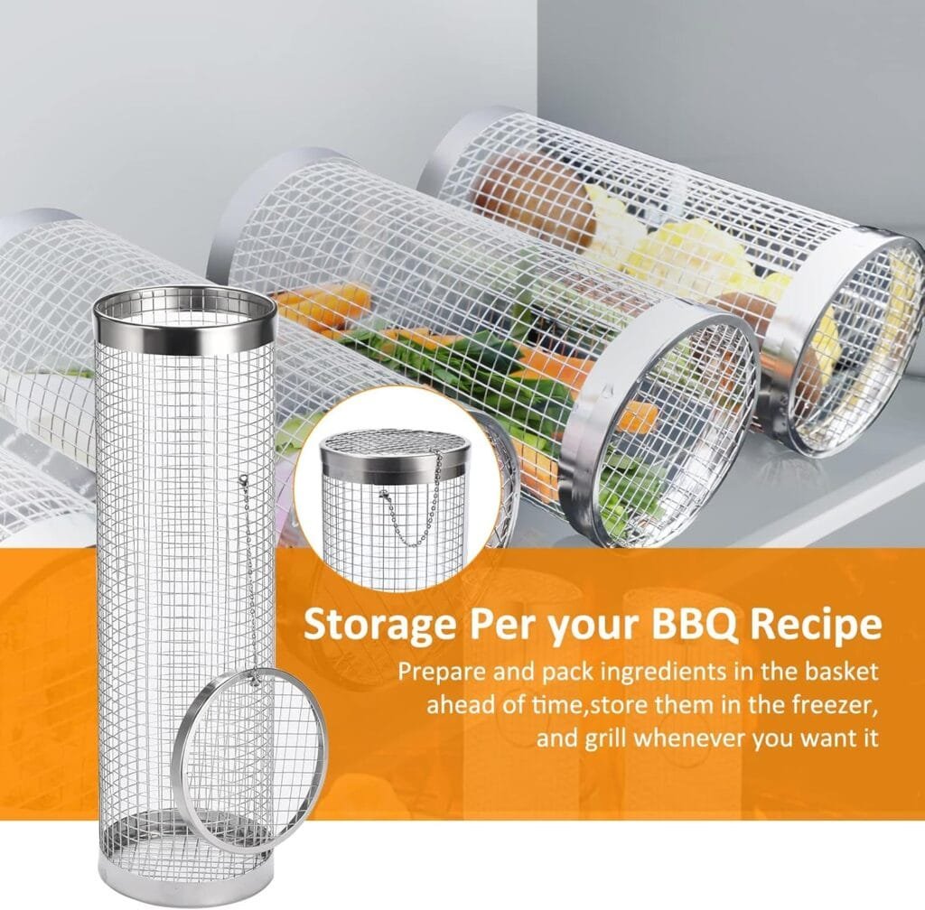 Rolling Grill Basket with Food-Grade Stainless Steel and Two Washing Methods,Durable and Reusable for Convenient Grilling and Food Storage,Perfect for BBQ Recipes, Picnics, Fish, and More (1 Piece)