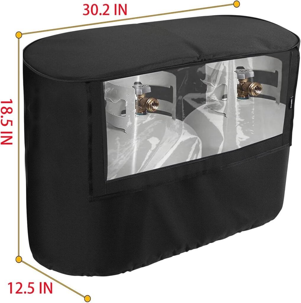 RV Trailer Propane Tank Cover, Visible for Valve, Compatible with Dual 30LB Tanks, Anti-Rust, Waterproof 600D Oxford Replacement Covers for Trailer/Camper, RV Parts  Accessories (30LB)