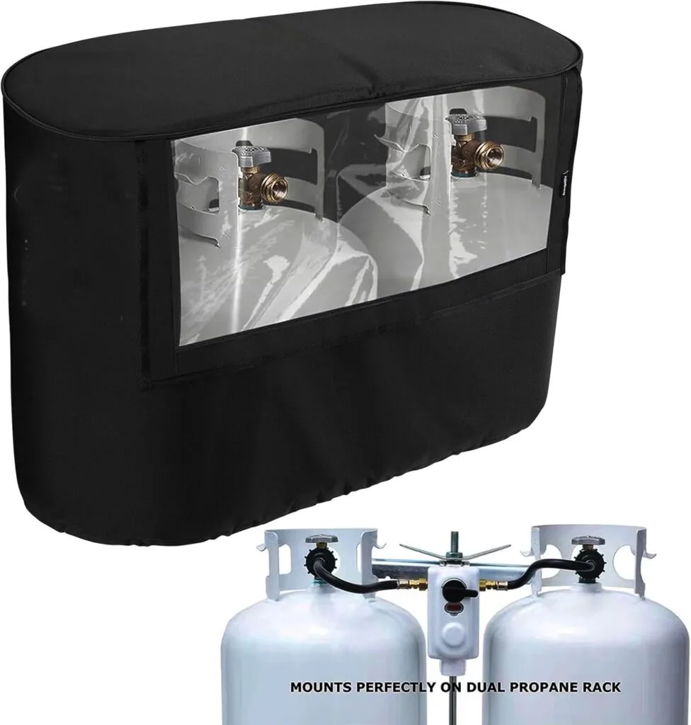 RV Trailer Propane Tank Cover, Visible for Valve, Compatible with Dual 30LB Tanks, Anti-Rust, Waterproof 600D Oxford Replacement Covers for Trailer/Camper, RV Parts Accessories (30LB) RV Trailer Propane Tank Cover, Visible for Valve, Compatible with Dual 30LB Tanks, Anti-Rust, Waterproof 600D Oxford Replacement Covers for Trailer/Camper, RV Parts Accessories (30LB)
