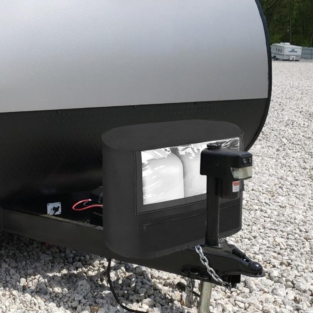 SIRUITON RV Trailer Propane Tank Cover, Visible for Valve, Fit for Dual 20lb Tanks, 600D Heavy Duty Oxford Cloth Replacement Covers for RV/Trailer/Camper, RV Parts RV Accessories (Black)