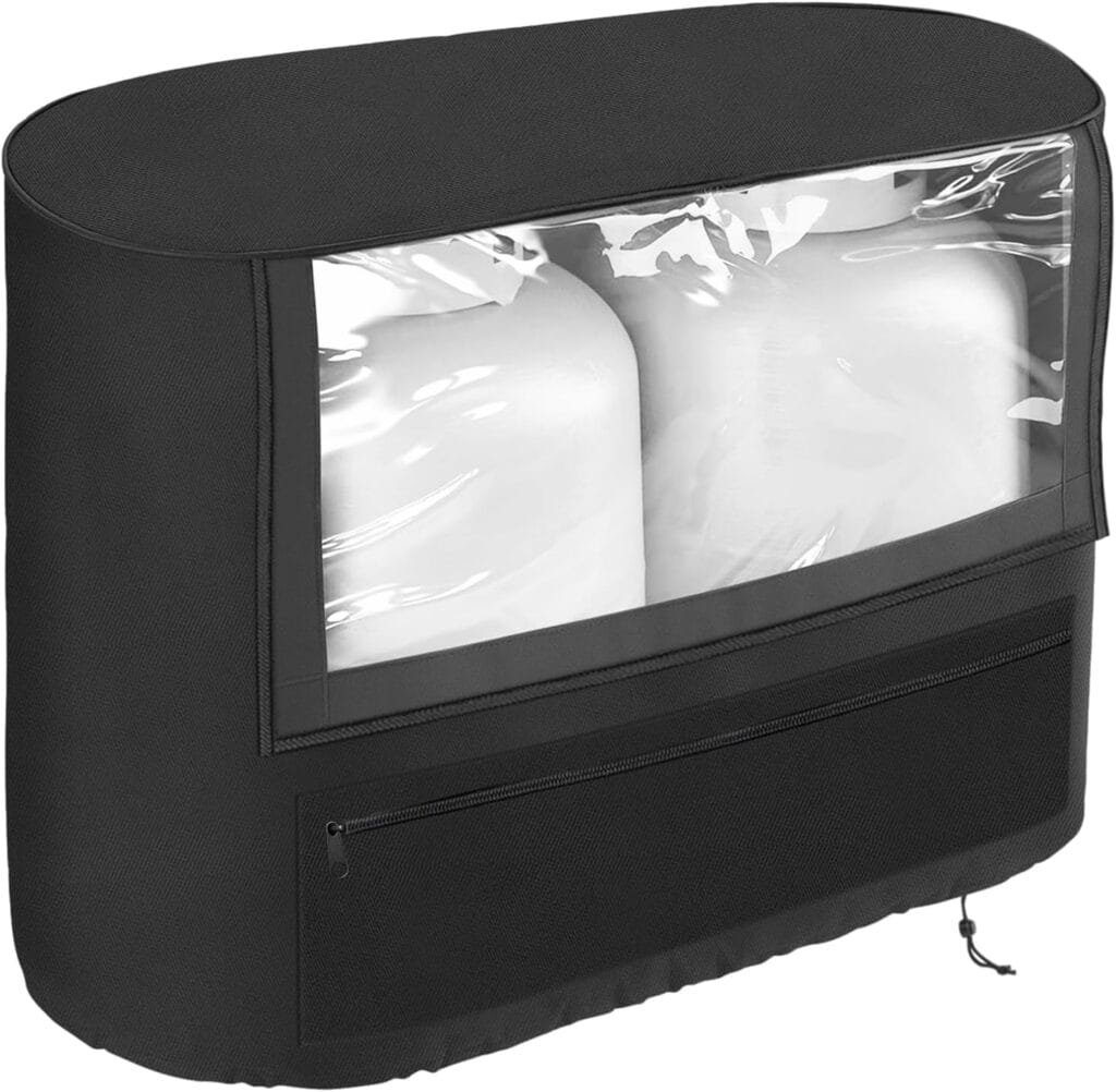 SIRUITON RV Trailer Propane Tank Cover, Visible for Valve, Fit for Dual 20lb Tanks, 600D Heavy Duty Oxford Cloth Replacement Covers for RV/Trailer/Camper, RV Parts RV Accessories (Black)