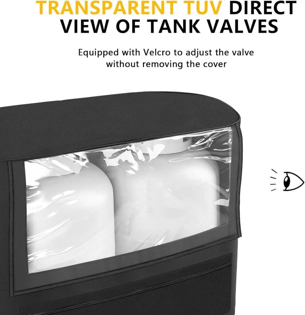 SIRUITON RV Trailer Propane Tank Cover, Visible for Valve, Fit for Dual 20lb Tanks, 600D Heavy Duty Oxford Cloth Replacement Covers for RV/Trailer/Camper, RV Parts RV Accessories (Black)