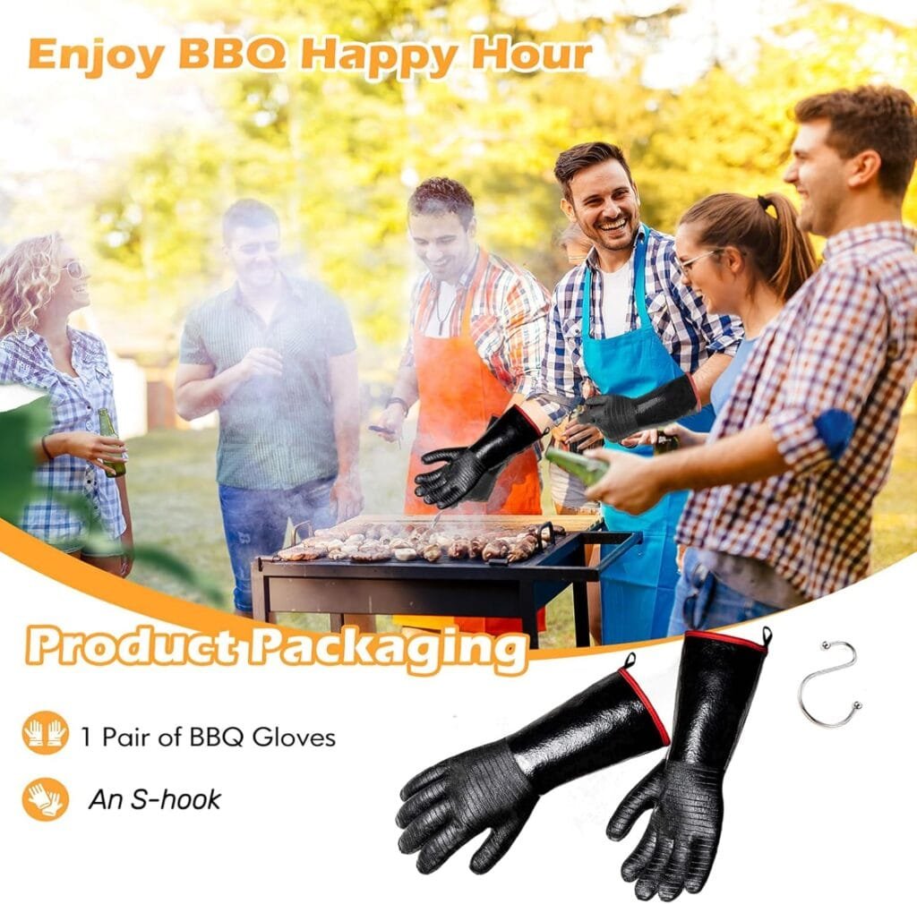BBQ Gloves - 1472°F Thicken Heat Resistant Gloves w/S-Hook 14 in Kitchen Oven Mitts Waterproof Grill Gloves Oil Resistant Grilling Gloves Cooking Gloves for Turkey Fryer/Baking/Oven/Smoker BBQ Gloves - 1472°F Thicken Heat Resistant Gloves w/S-Hook 14 in Kitchen Oven Mitts Waterproof Grill Gloves Oil Resistant Grilling Gloves Cooking Gloves for Turkey Fryer/Baking/Oven/Smoker