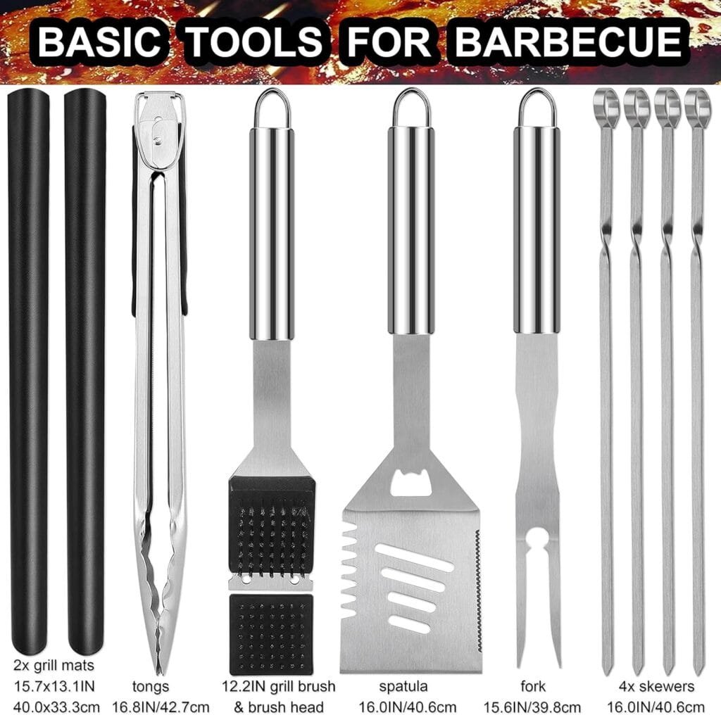 Grilljoy 31PCS BBQ Grill Accessories Set, Heavy Duty BBQ Tools Set for Men  Women Gift, Grill Utensils Kit with Slicone Glove, Grilling Accessories with Storage Bag for Smoker, Camping Barbecue