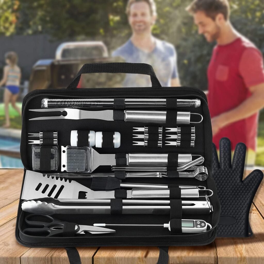 Grilljoy 31PCS BBQ Grill Accessories Set, Heavy Duty BBQ Tools Set for Men  Women Gift, Grill Utensils Kit with Slicone Glove, Grilling Accessories with Storage Bag for Smoker, Camping Barbecue